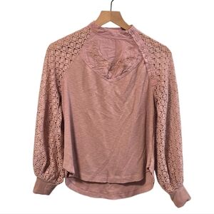 Free People Sweetest Thing Embroidered Lace Blush Pink Thermal Top Size XS